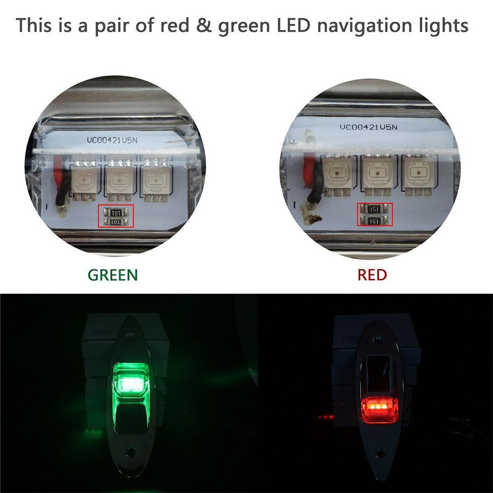 2x Red+Green Marine Boat Navigation LED Side Tear Drop Lights Vertical Mount 12V v