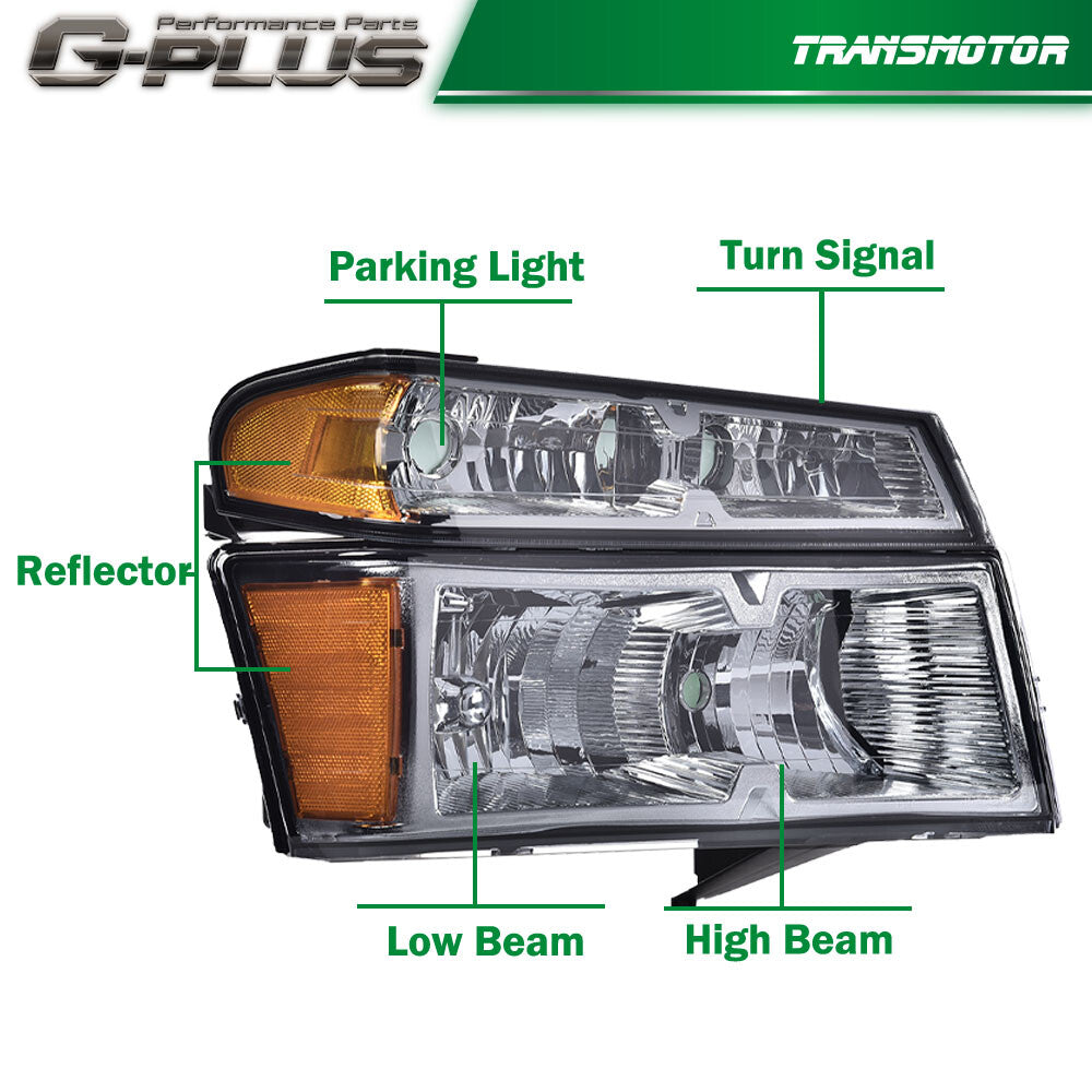 Headlight Assembly + Anti-collision Light Fits 2004 - 2012 for GMC for Canyon for Colorado - v