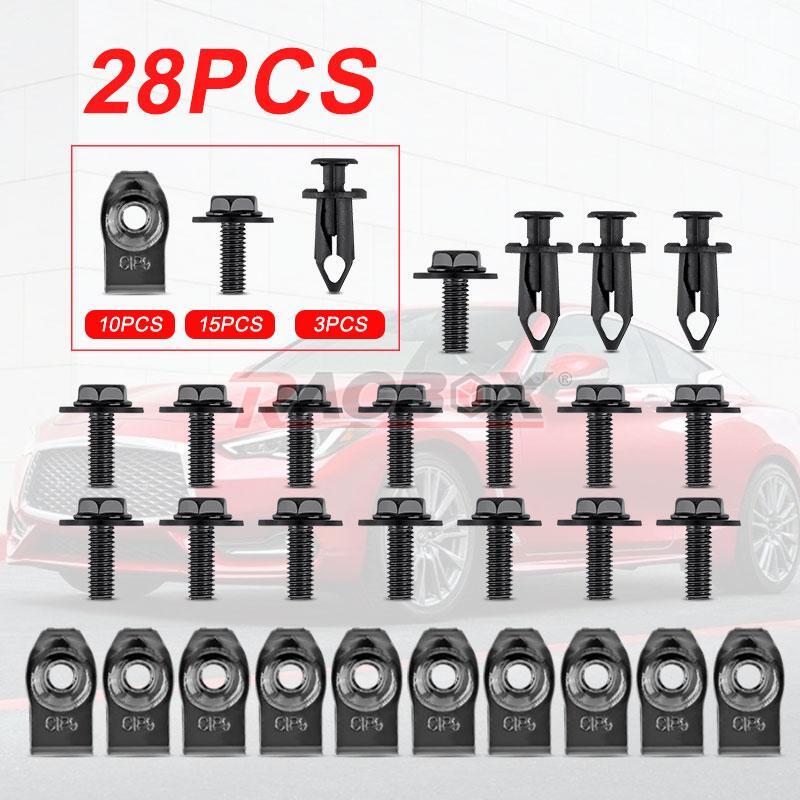 28X Car Engine Splash Shield Body Bolts Screw Nut Fender Bumper Clip Rivet Black