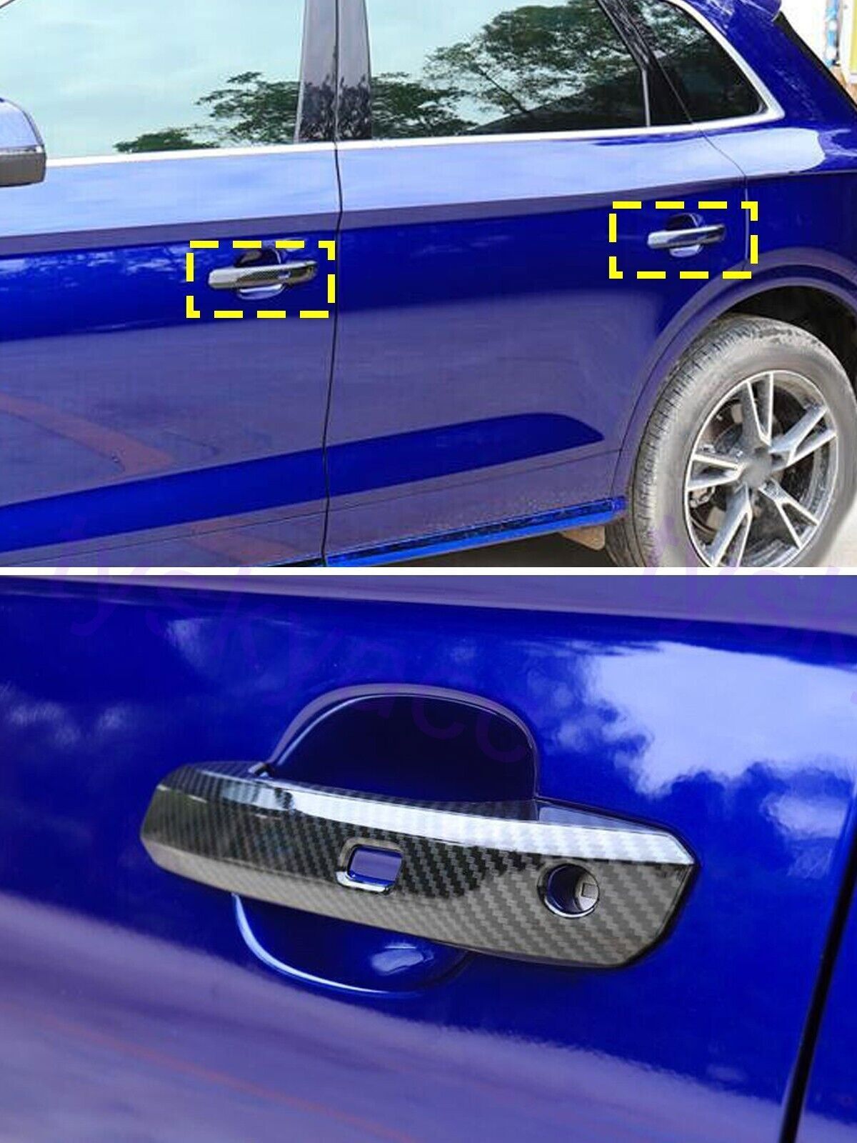4P Carbon Fiber Door Side Handle Protector Cover Trim for Audi Q5 SQ5 2018-2024