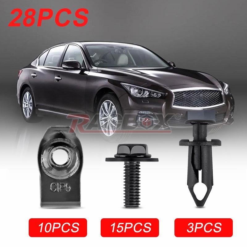 28pcs Car Engine Splash Shield Kit Body Bolts Screw Nut Fender Bumper Clip Rivet
