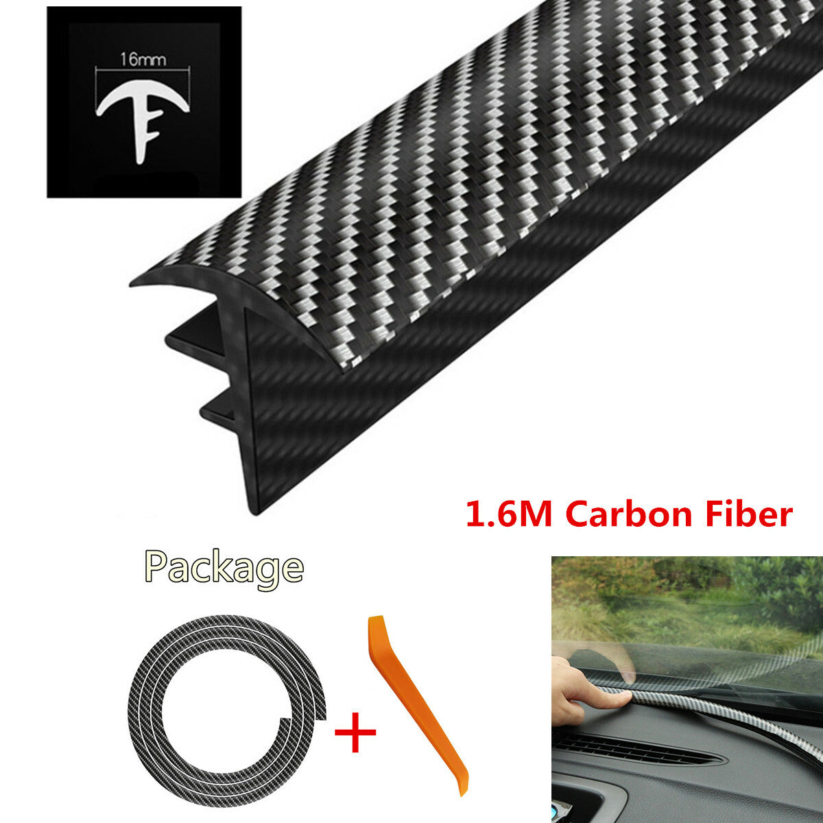 1.6M Car Dashboard Windshield Gap Sealing Strips Styling Sticker Replacement