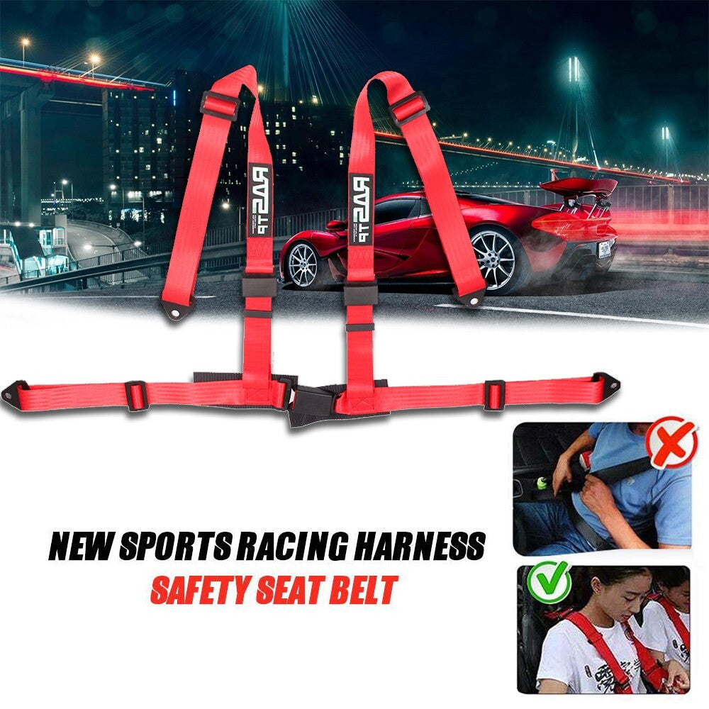 Red 2 4Point Harness Quick Release Safety Universal for Seat Belt Fit For Go-Kart