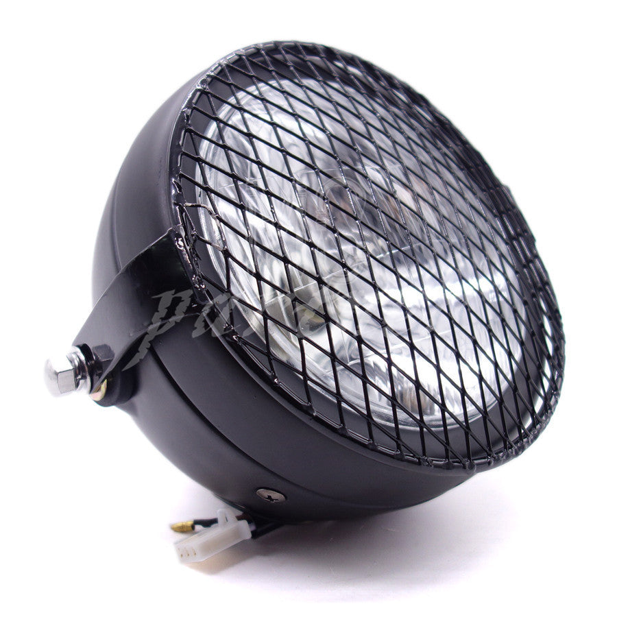 Black Metal Grill Diamond Retro Vintage Side Mount Headlight Cafe Racer GN125 Q