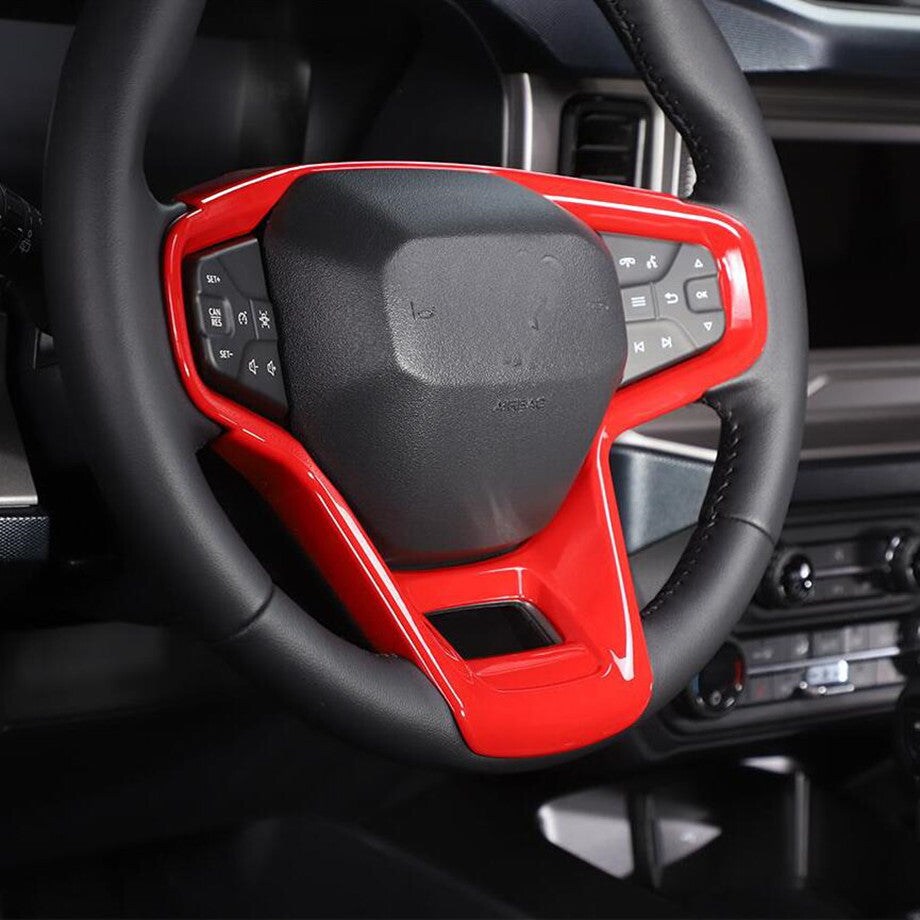 Fit For 2021 - 2024 Bronco ABS Red Interior Steering Wheel Cover Trim Bezel v