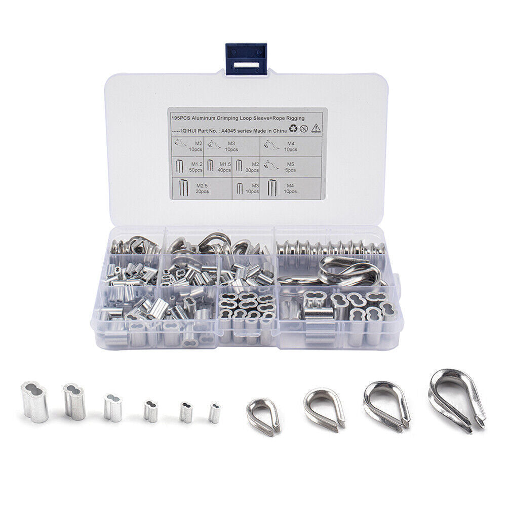 195x M2/3/4/5 Steel Thimble and 6-Size Crimping Loop Sleeve Assortment Kit