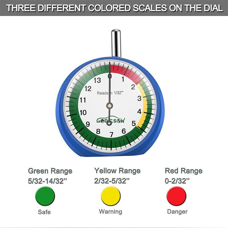 Professional dial-type tire pedal depth gauge suitable for motorcycles, cars, trucks, and buses.