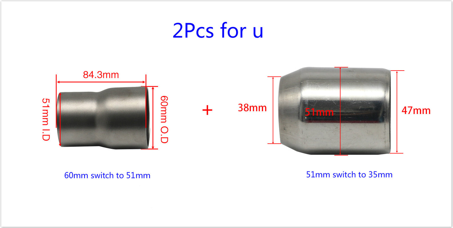 2-Piece Exhaust Pipe Adapter Stainless Steel 51mm to 38mm / 60mm to 51mm
