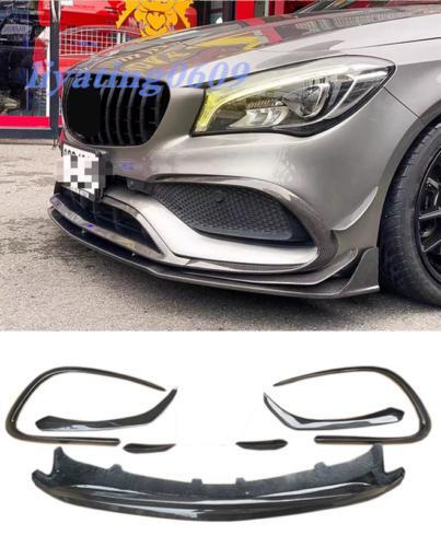 7-piece carbon fiber front bumper canard for Mercedes-Benz CLA200, CLA45, and AMG (2016-18).