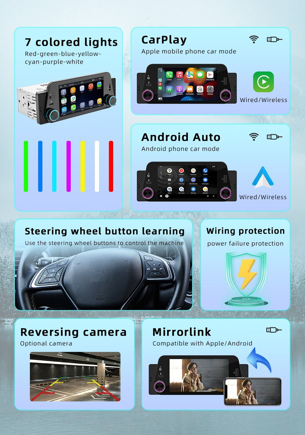 Single Din 5 Car For Apple Carplay Android Auto Touch Screen Stereo Bluetooth