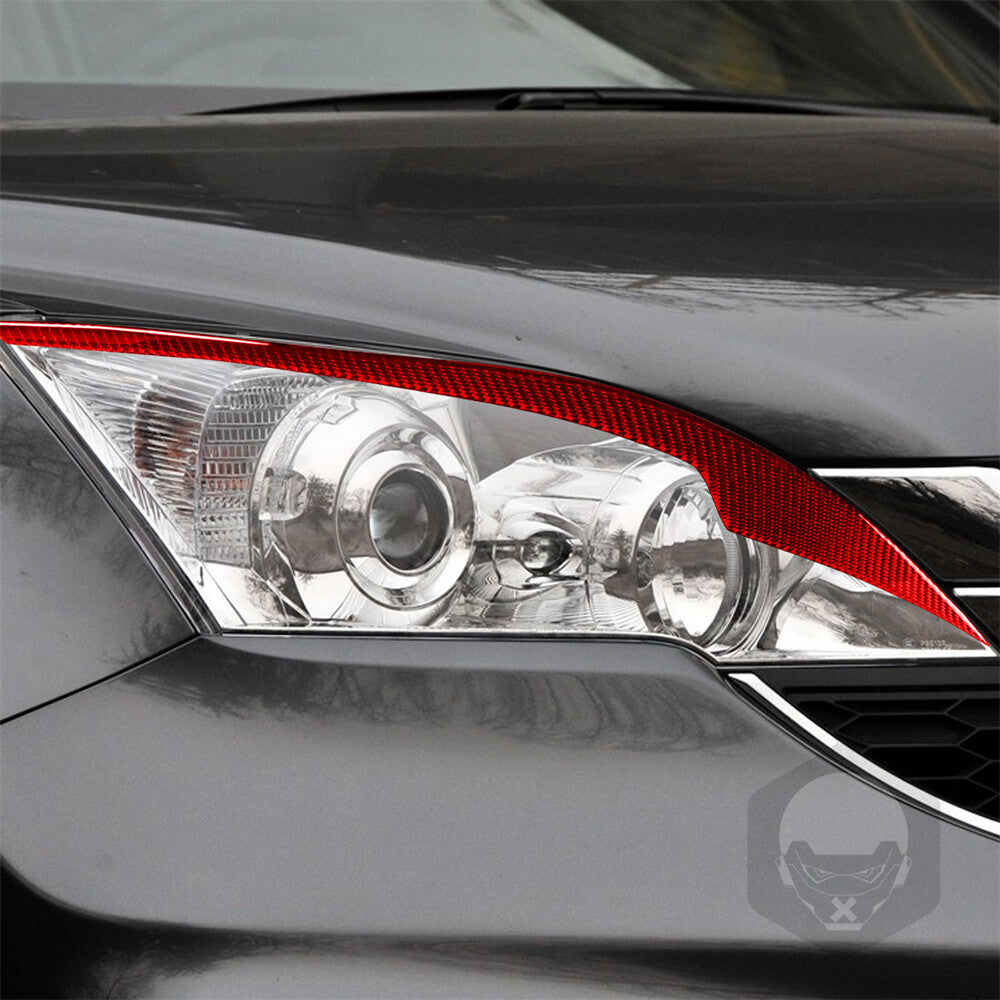 2¡ÁRed Carbon Fiber Front Headlight Eyelids Eyebrow Trim for Honda CR-V 2007-2011