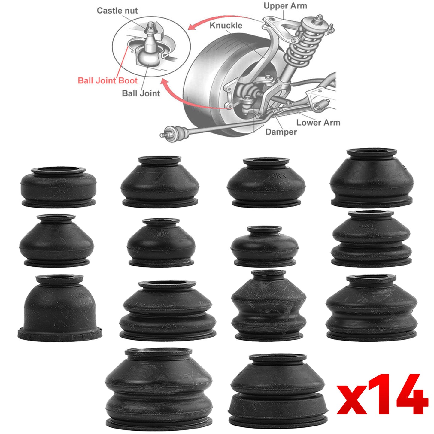 14X Universal Rubber Ball Joint Rubber Dust Boot Cover Track Rod End Set Kits