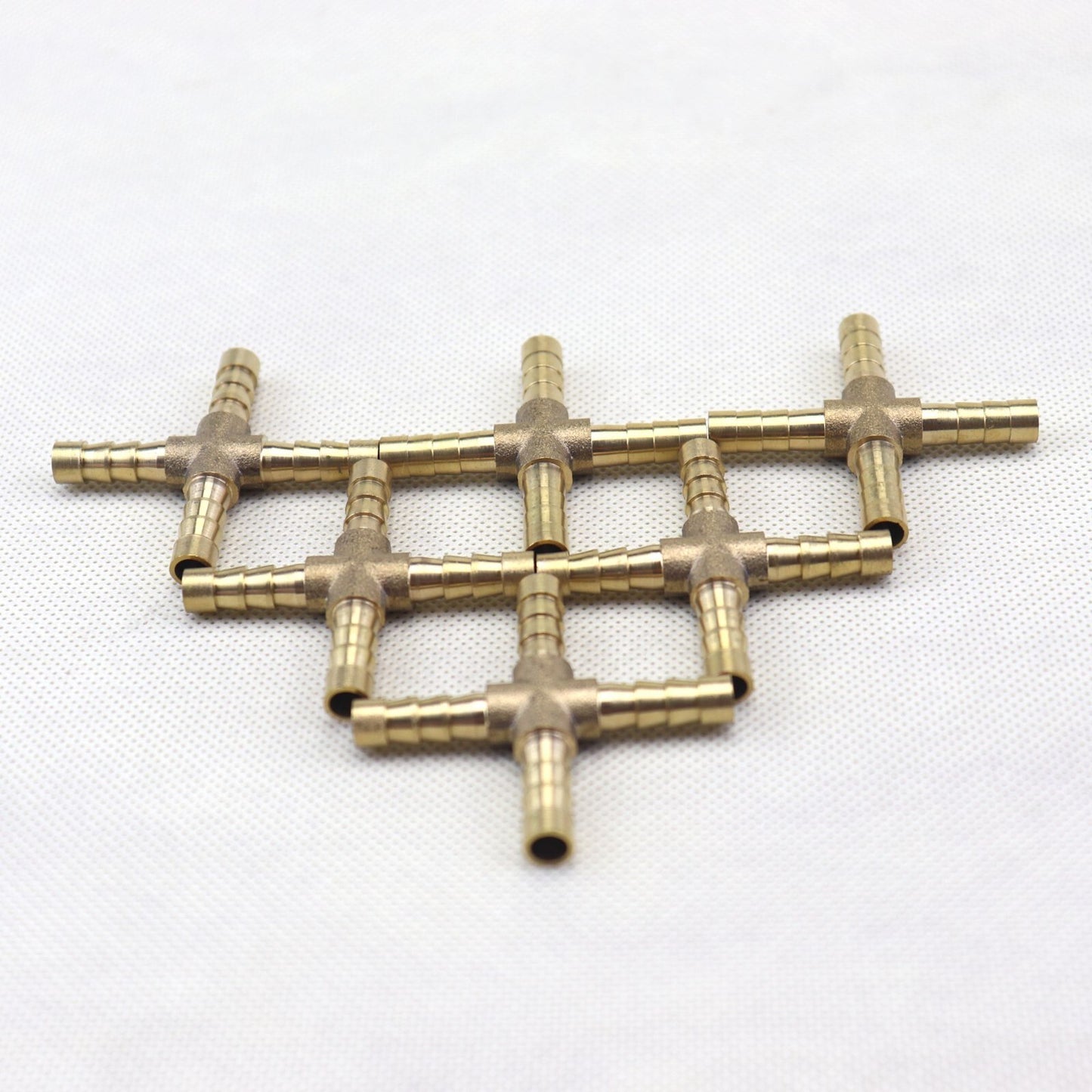 6PCS HOSE BARB 4 WAY Cross Brass Pipe Fitting Thread Gas Fuel Water Air1/4(6mm)