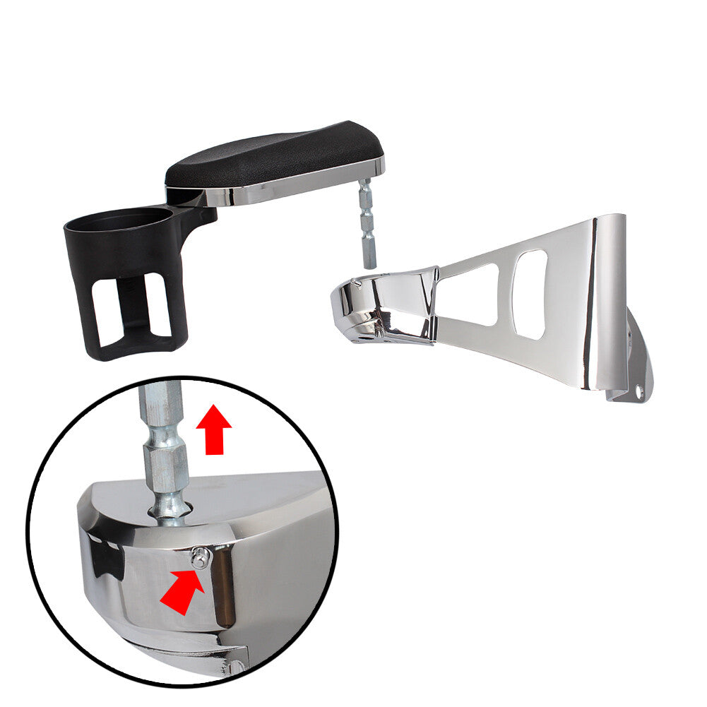 Chrome Rear Passenger Arm Rests W/ Drink Holder Fit for Harley Touring 2014-2023