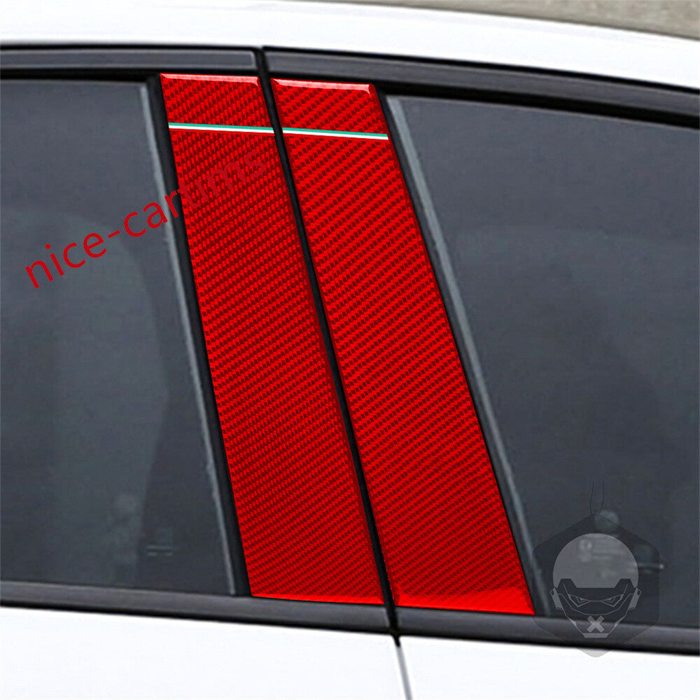 6¡ÁRed Carbon Fiber Window Pillar Posts Panel Cover for Alfa Romeo Giulia 2017-21