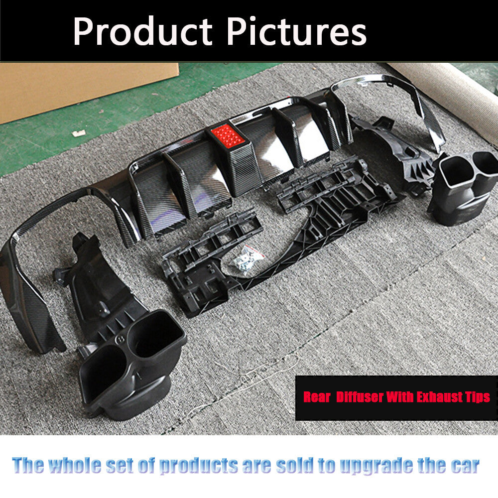 for Benz W213 E300 Sport E43 E53 E63 AMG Rear Bumper Diffuser Lip W/Exhaust Tips