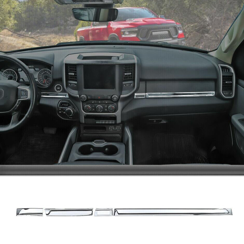 ABS Chrome Center Console Panel Trim Strip 4 Suitable for 2019-2022 for Dodge for RAM 3500