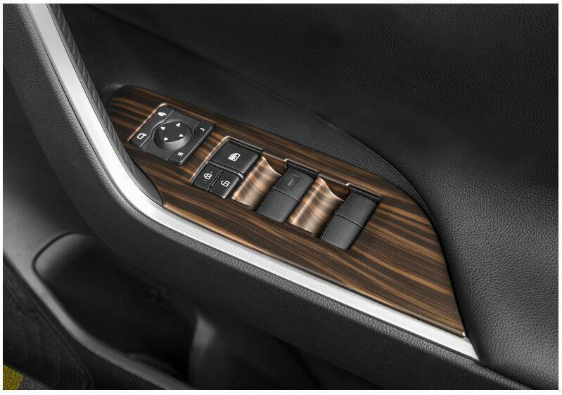 Brown Wood Grain Window Lift Glass Control Panel Trim for Toyota RAV4 2019-2023