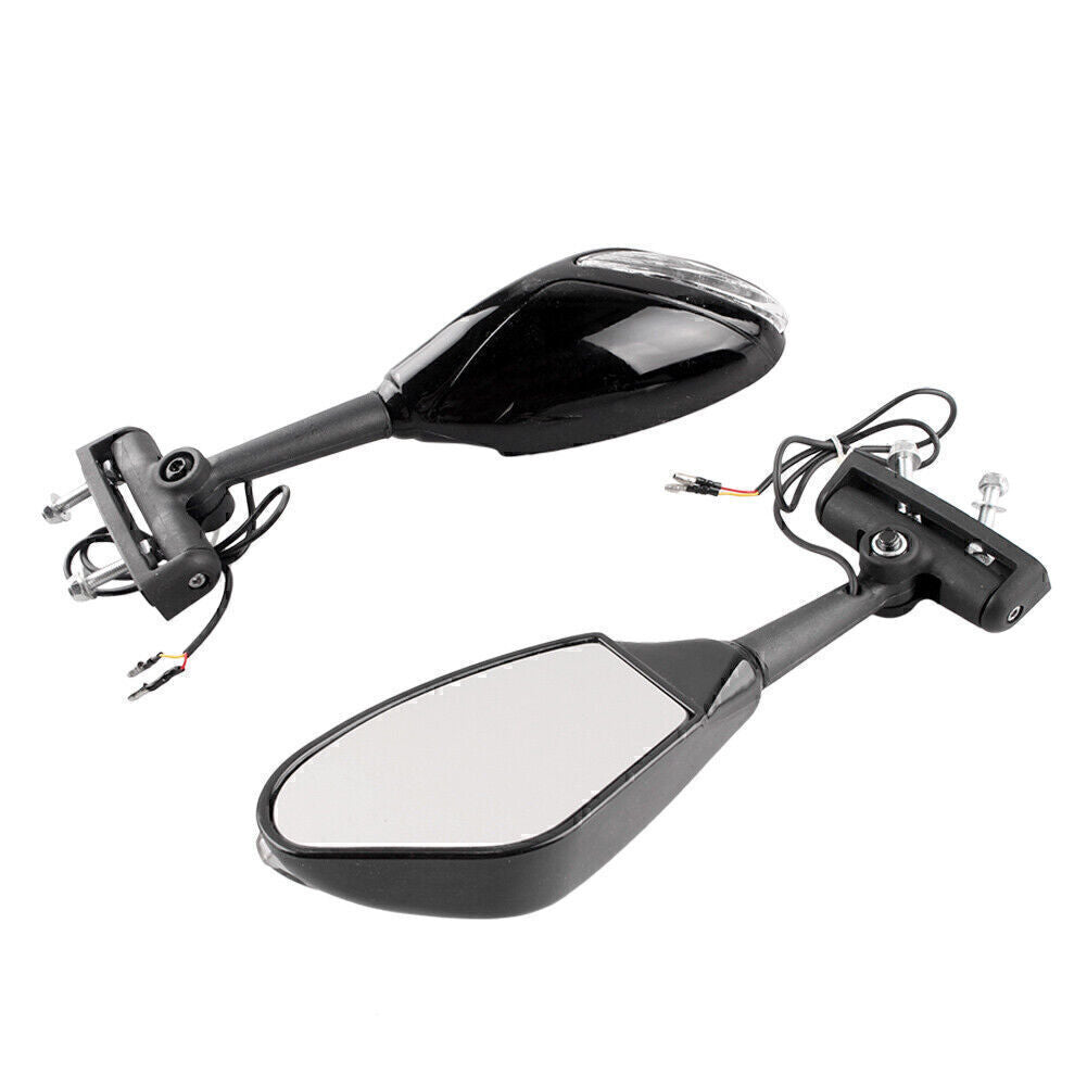 For Universal Motor all Street Bikes Black 2x LED Turn Signals Rear View Mirrors