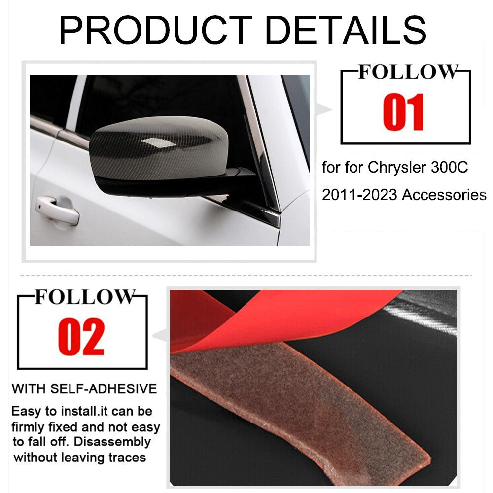 Carbon Fiber Side Rearview Mirror Cover Shell Trim for Chrysler 300C 2011-2023