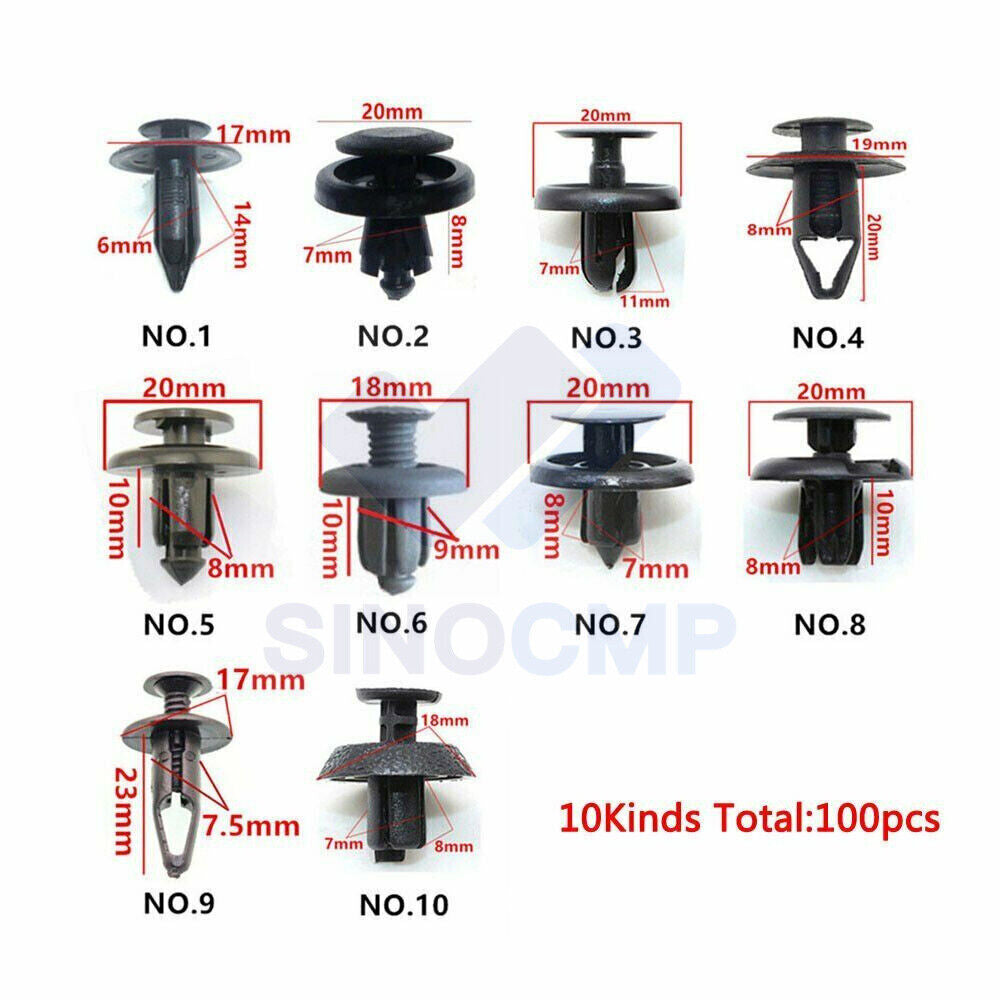 100pcs Car Bumper Fender Trunk Screw Rivets Set For Auto Plastic Fastener Clips