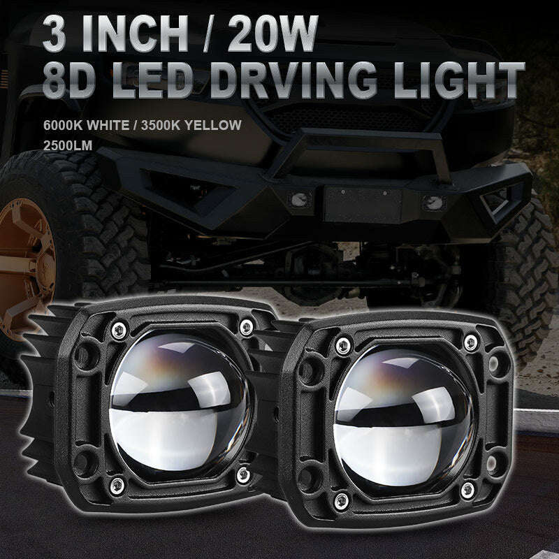 2X 3 Flush Mount LED Work Light Cube Pods Driving Spot Fog OffRoad Yellow White