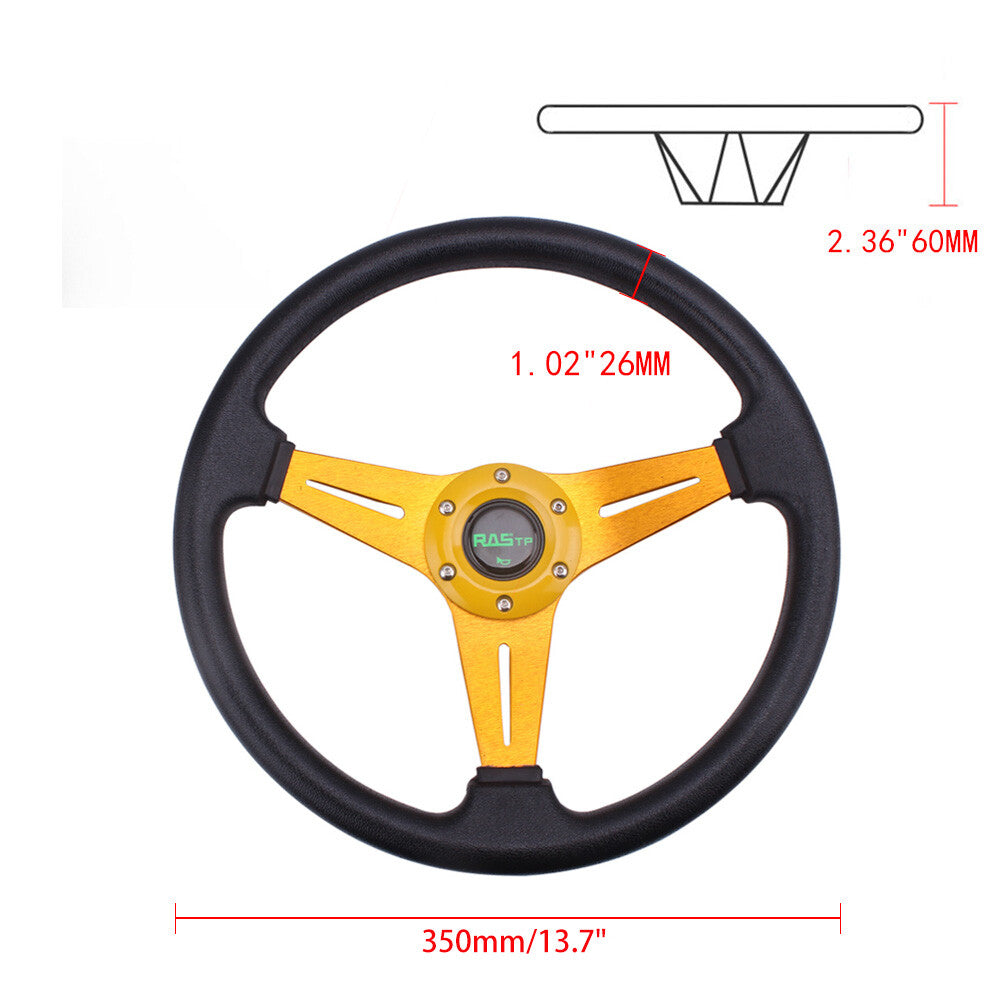 14inch/350mm Gold for Golf Cart Steering Wheel+Black Club Car Precedent Hub Adapter