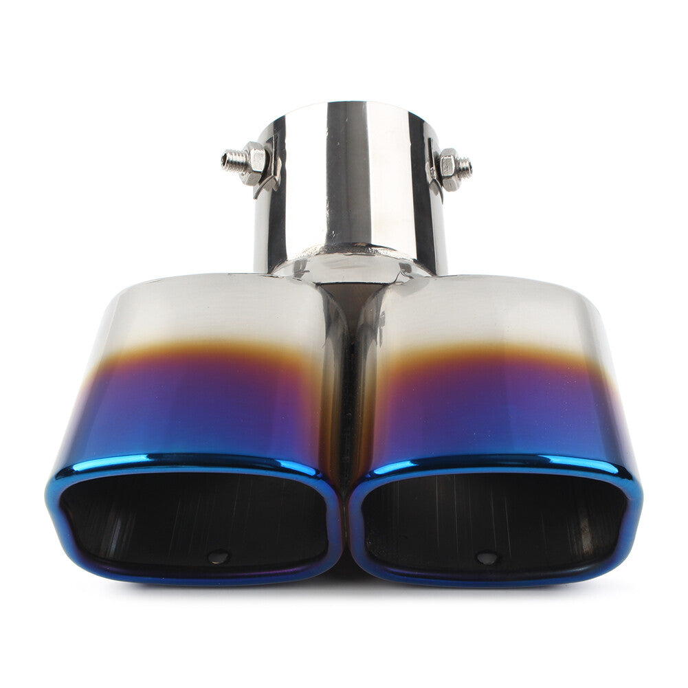 Universal 63mm Car Tail Muffler Rear Exhaust Silencer Pipe Tip Dual Outlet Blue