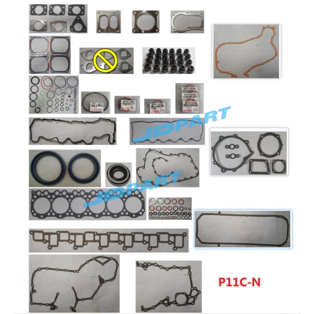 Full gasket kit with head gasket 11115-1022 for Hino P11C excavator parts -