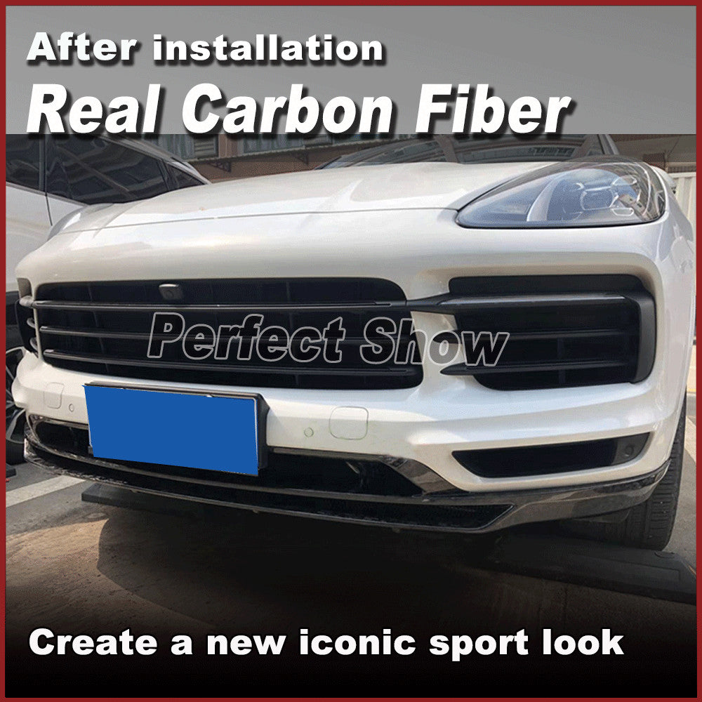 Fit for Porsche for Cayenne 2018-19 REAL Carbon Fiber Front Bumper Lip Chin Spoiler