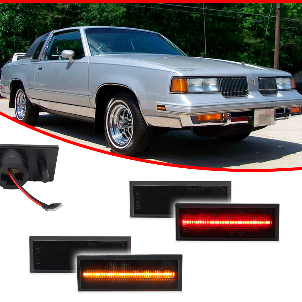 Suitable for Oldsmobile Cutlass 442 81-88 smoke front amber and rear red LED side marker lights- v