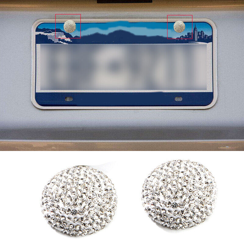 2-Piece Diamond Crystal Cover Car Front Screw Bolt Cover License Plate Frame Fastener - n