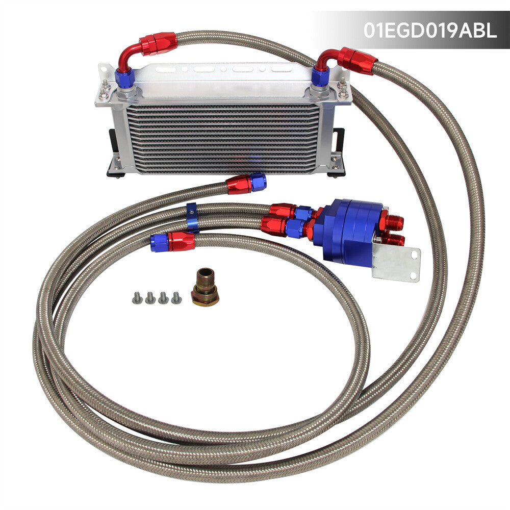 16 Row AN8 Engine Oil Cooler +Relocation Filter Adapter Hose Kit w/Bracket BL