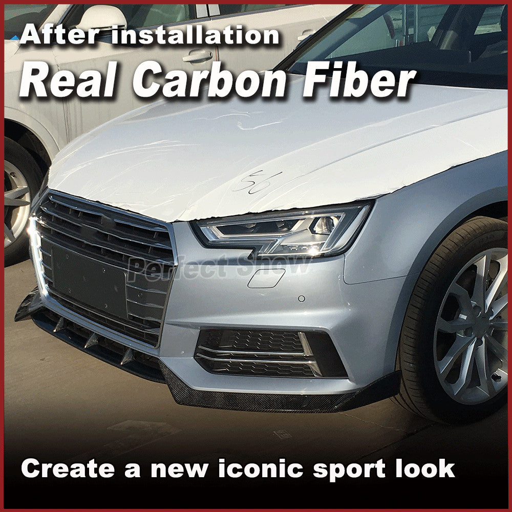 REAL CARBON Front Bumper Lip Spoiler Fit for Audi A4 B9 SLINE S4 Sedan 2017-19