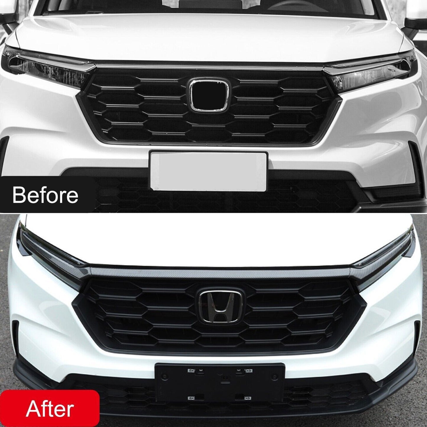 for Honda CR-V CRV 2023-2024 Carbon Fiber Front Hood Grille Strip+Light Eyebrows