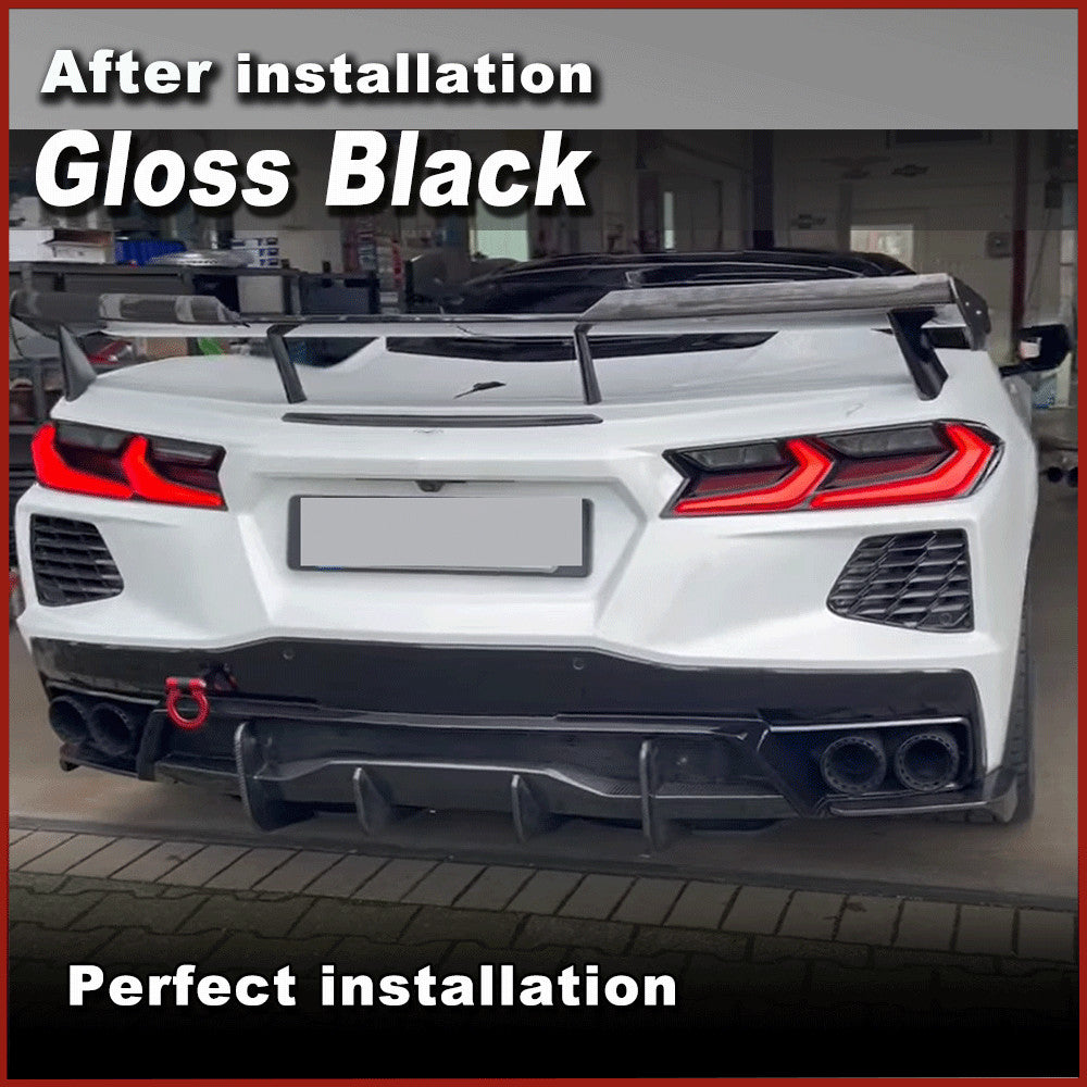 for Chevrolet for Corvette C8 Stingray 20-24 Gloss Black Rear Bumper Splitters Fins