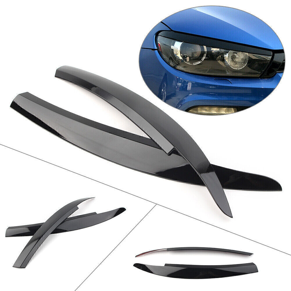 Head Light Lamp Eyebrow Eyelid Cover Trim Glossy for VW Scirocco 2009-17 Black