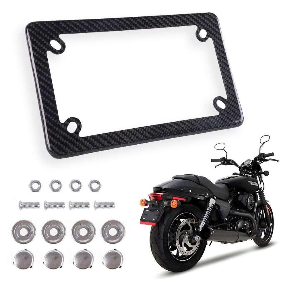 100% Real Carbon Fiber for Motorcycle American License Plate Frame Holder w/Caps Q