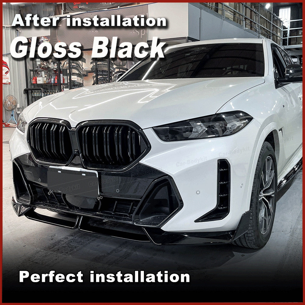 Fit for BMW X6 G06 M Sport 23-24 Glossy Black Front Bumper Lip Splitter BODYKIT