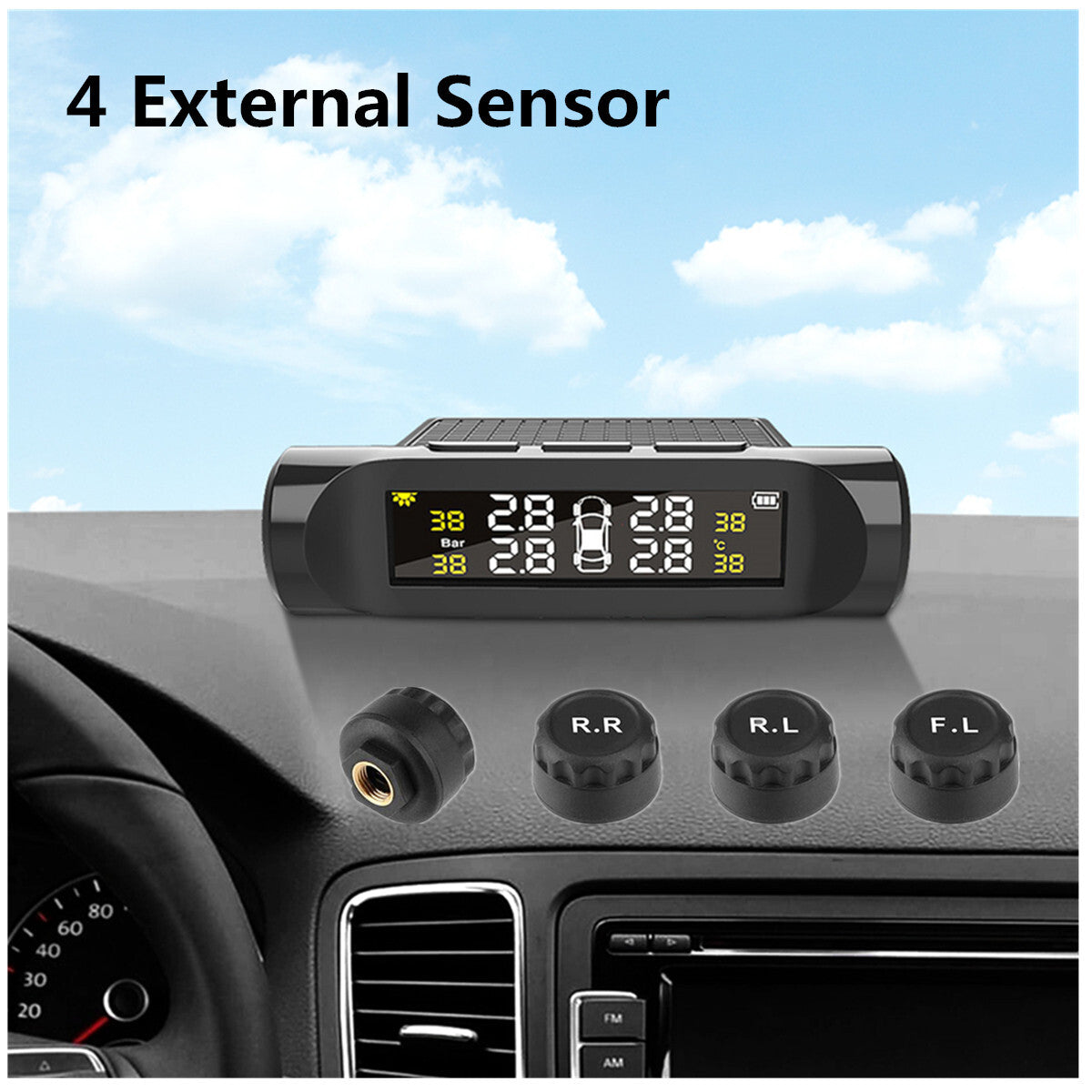 TPMS Car Tire Pressure Monitoring System 4 External Sensor LCD Digital Display