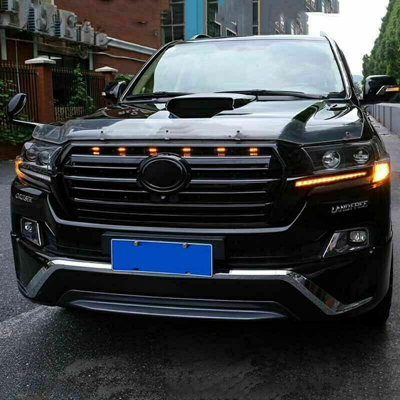 for Land Cruiser LC200 2016-2021 LED Car Front Bumper Grille Light Bar Decor Kit