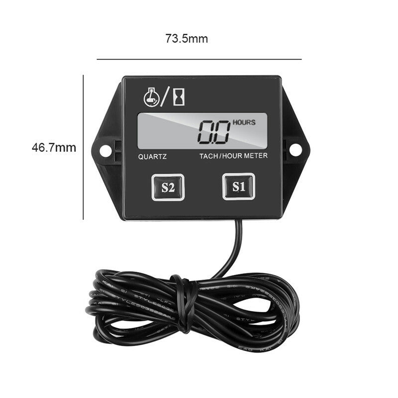 Motorcycle Waterproof LCD Digital Engine Tach Hour Meter Tachometer Gauge Engine