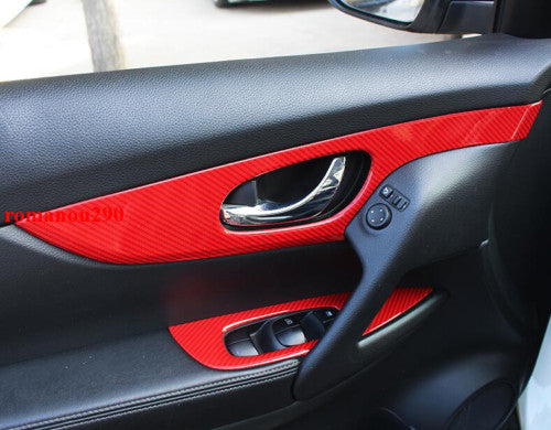 8P for Nissan Rogue 2014-2020 Red Carbon Inner Door BowlGlass Lock Panel Cover