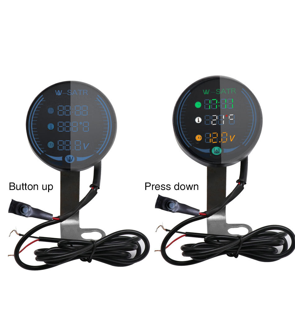 Motorcycle 3 in 1 Time/Temperature/Voltage LED Digital Voltmeter Thermometer Q