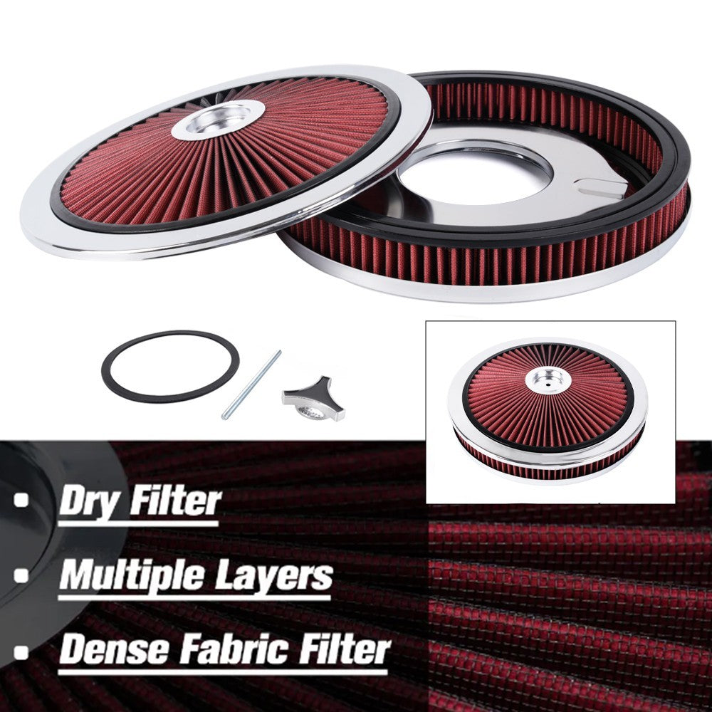 Red Chrome Air Cleaner with Washable Filter, 14 x 2 Inch, Round Shape, Universal Q