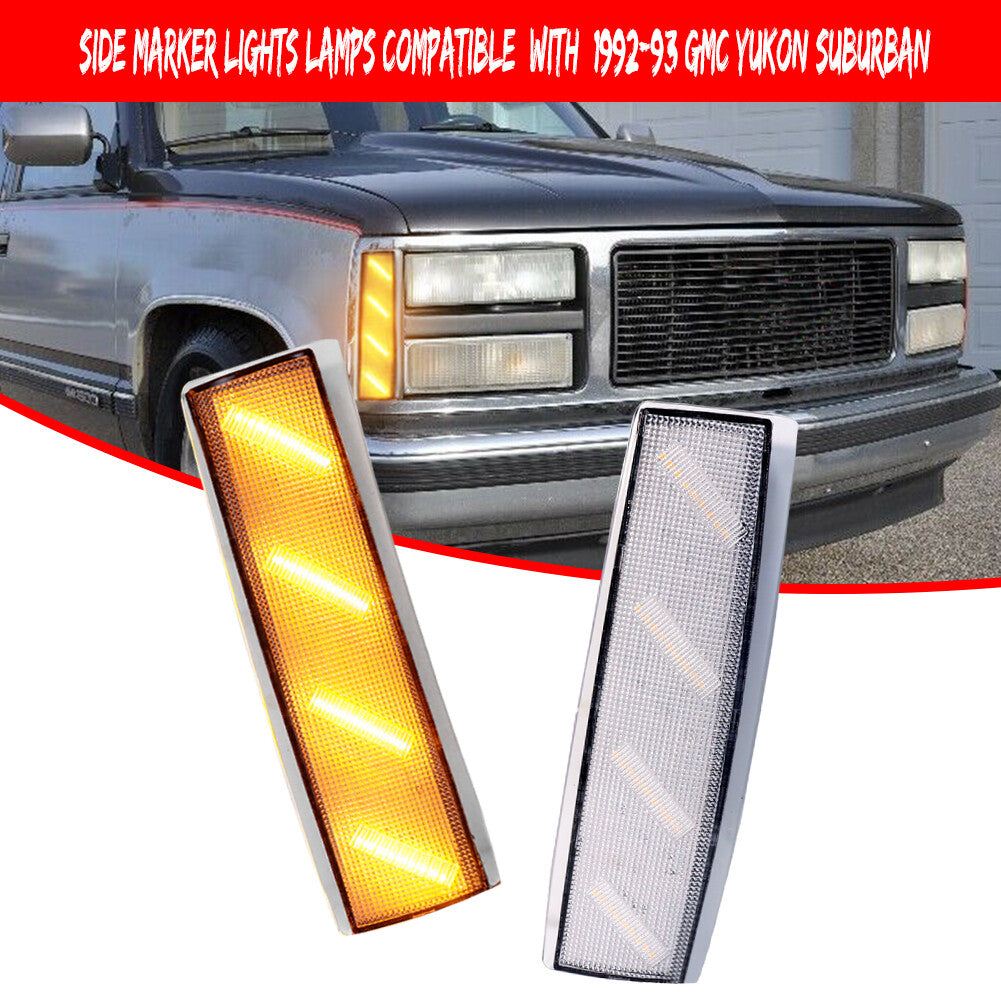 Clear Lens Amber Front Corner Side Marker Lights for 1992-93 for GMC for Yukon Suburban - v