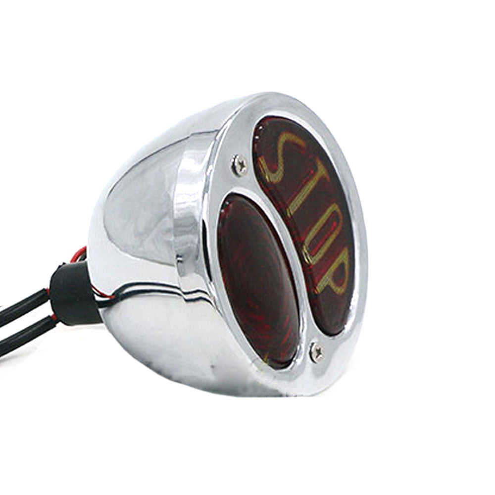 Motorcycle Vintage Chrome STOP Round Tail Brake Light for Harley Cafe Racer Q