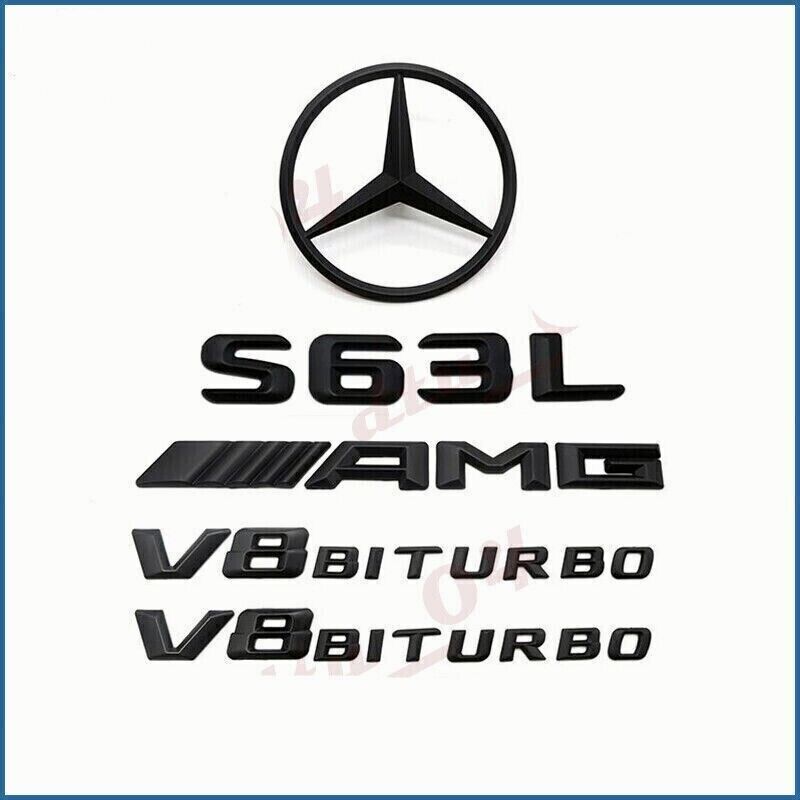 S63L AMG V8 BITURBO+W222 rear star matte black badge for Mercedes S-Class