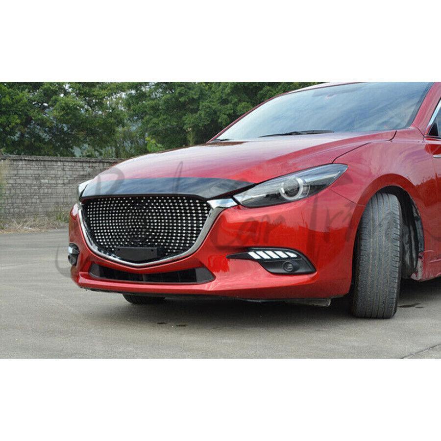 for Mazda 3 Axela 17-2018 Carbon Fiber Style Front Hood Mesh Grill Up Strip Trim