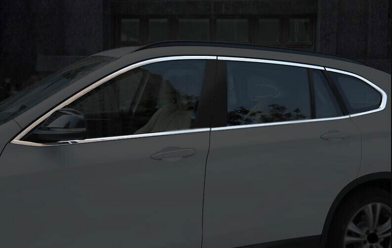 for BMW X1 F48 2016-2022 Silver Steel Windows Side Sill Molding Full Strip Trim